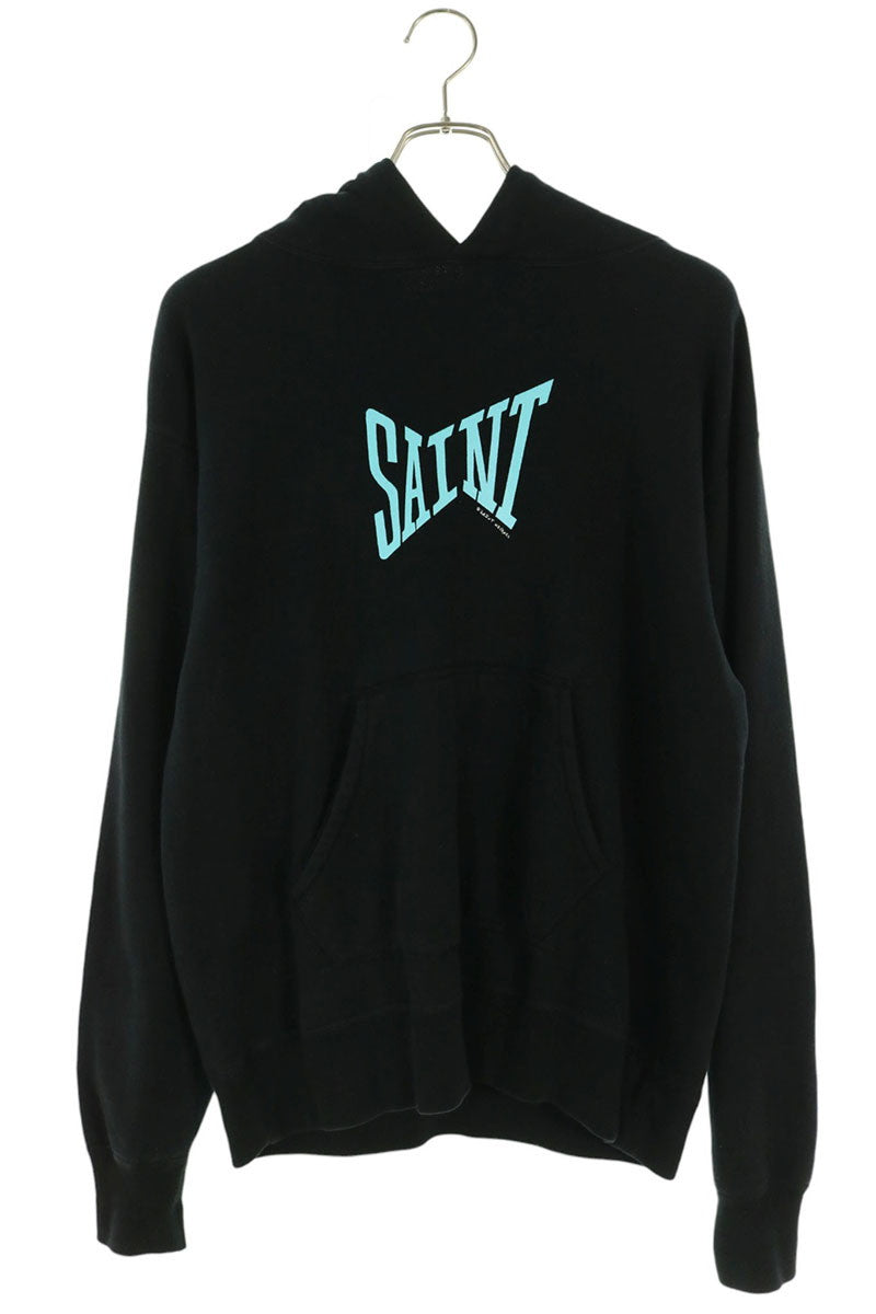 SAINT MICHAEL Logo Print Pullover Hoodie Black/Blue Size S