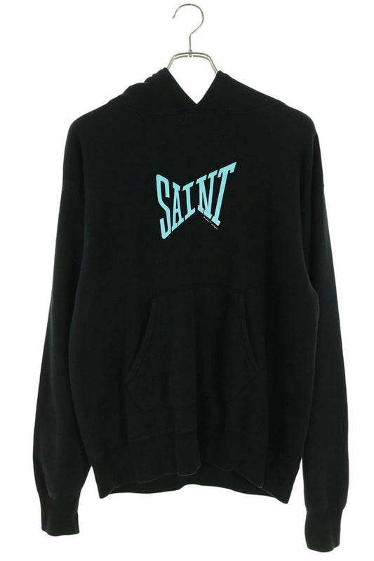 SAINT MICHAEL Logo Print Pullover Hoodie Black/Blue Size S