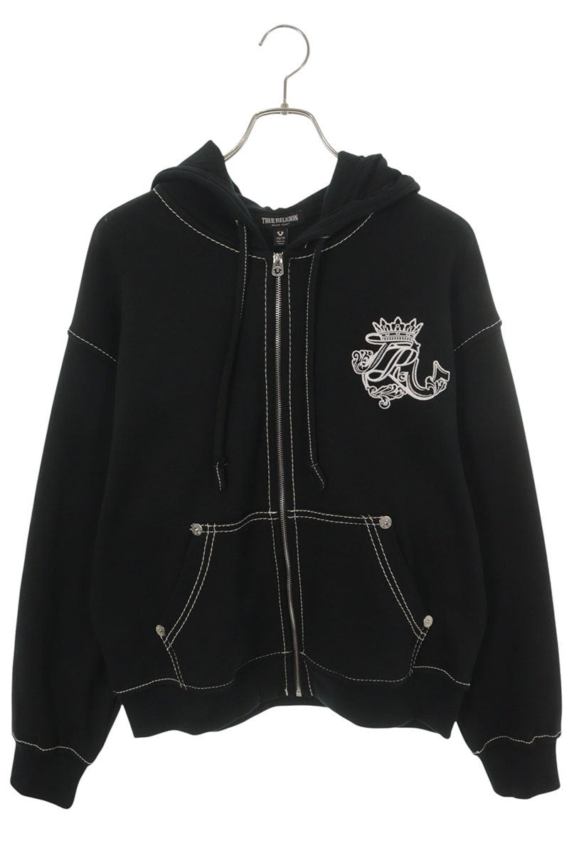 TRUE RELIGION TR CREST BOXY ZIP UP Hoodie Black Size XS