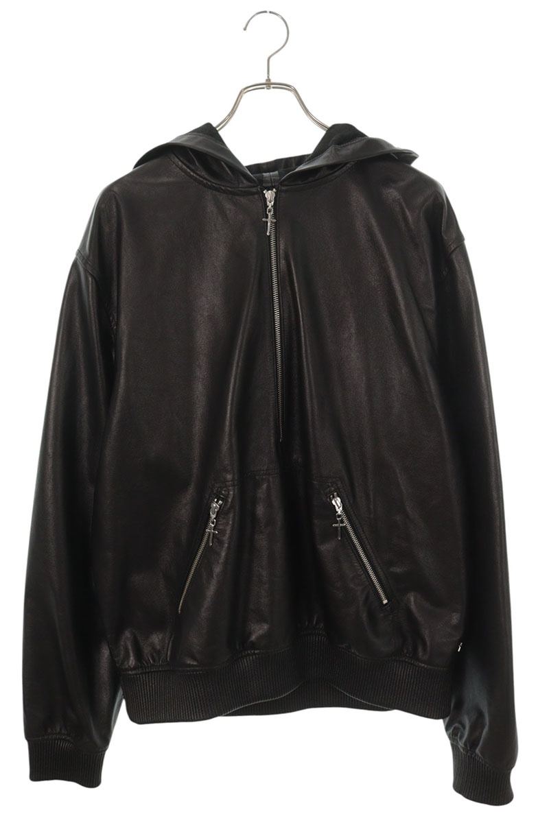 LAST NEST Half-Zip Pullover Cowhide Hoodie Black Size L