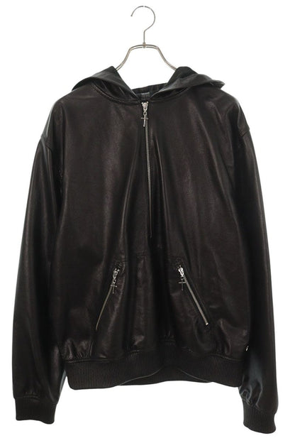 LAST NEST Half-Zip Pullover Cowhide Hoodie Black Size L