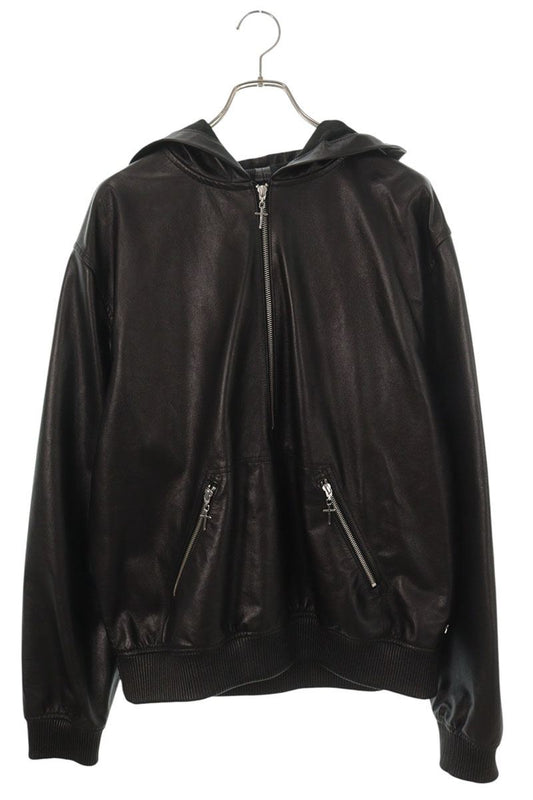 LAST NEST Half-Zip Pullover Cowhide Hoodie Black Size L