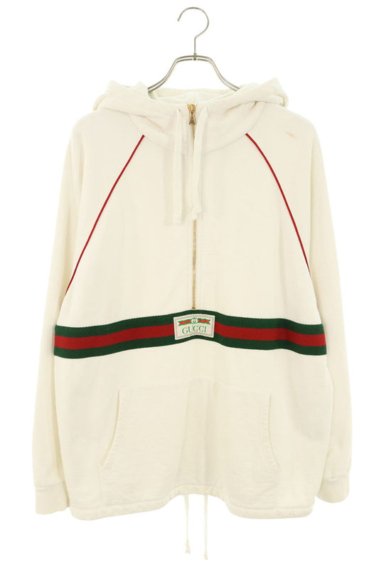 GUCCI Logo Label Half-Zip Hoodie Multi Cotton Size M