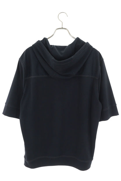 HERMES Half-Zip Nylon Panel Short Sleeve Hoodie Navy Size L