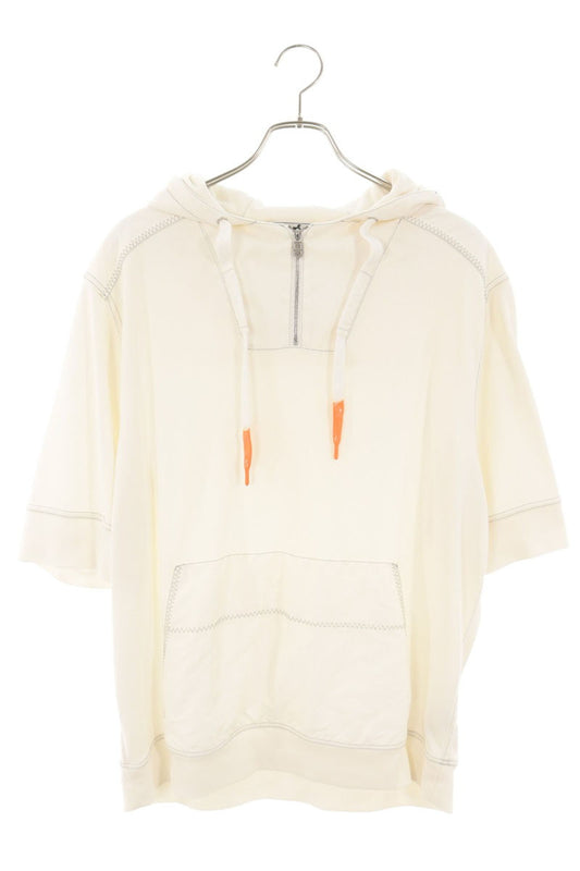 HERMES Half-Zip Nylon Panel Half-Sleeve Hoodie White Size L