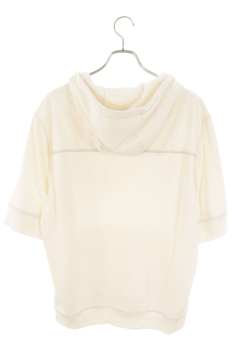 HERMES Half-Zip Nylon Panel Half-Sleeve Hoodie White Size L