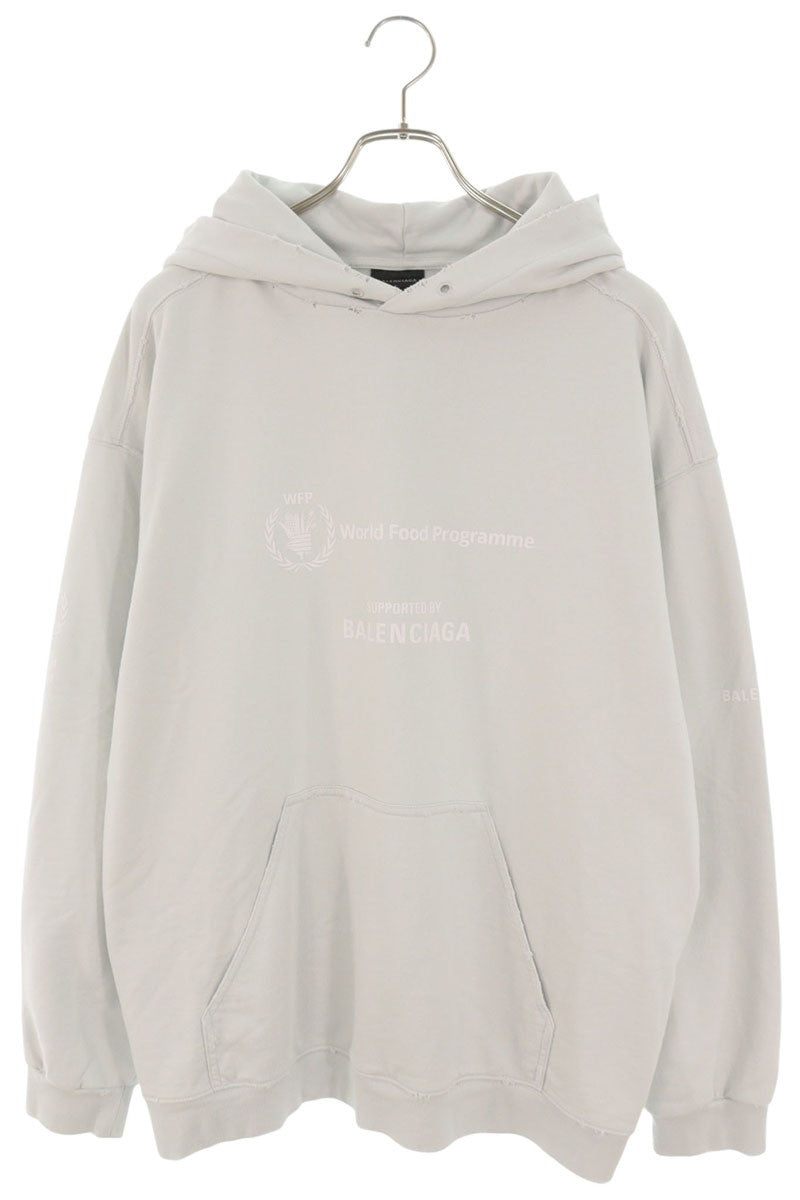 BALENCIAGA WFP Logo Cotton Hoodie Light Gray Size M