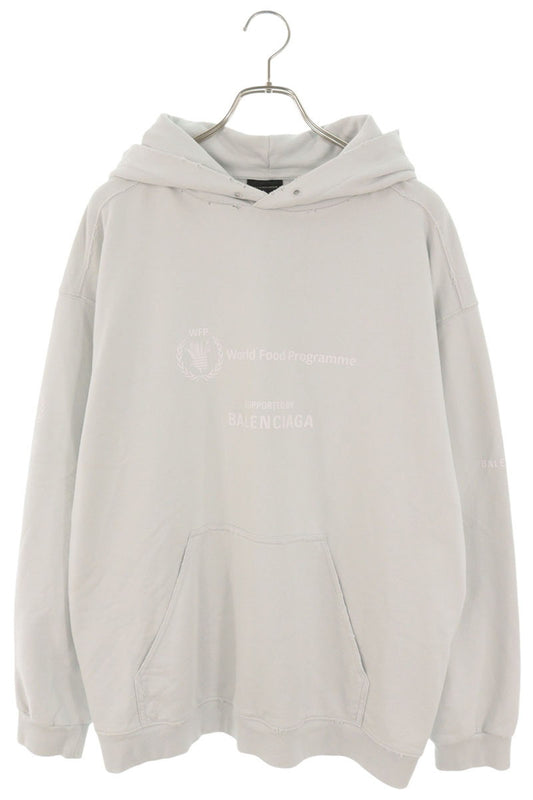 BALENCIAGA WFP Logo Cotton Hoodie Light Gray Size M