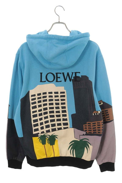 LOEWE Back Logo Embroidered All-Over Hoodie Blue Size L