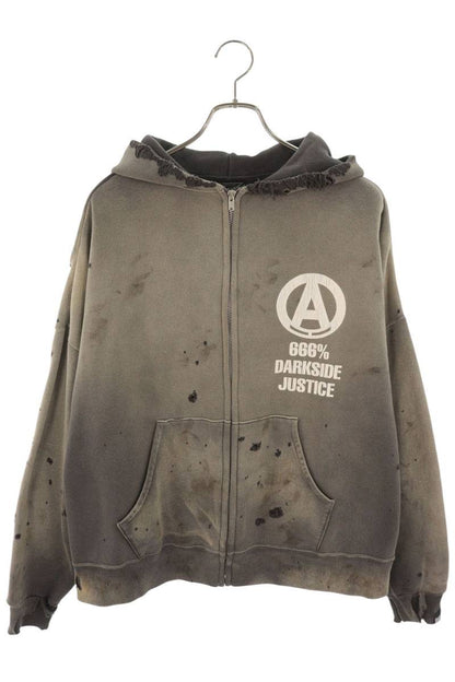 SAINT MICHAEL "SNT HUNTER" Distressed Zip Hoodie Gray Size L