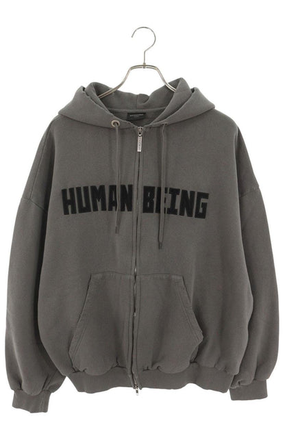 BALENCIAGA 24SS "HUMANBEING" Zip-Up Hoodie Gray Size XL