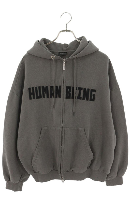 BALENCIAGA 24SS "HUMANBEING" Zip-Up Hoodie Gray Size XL