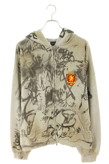 BALENCIAGA Skater Graphic Distressed Hoodie Gray Size M