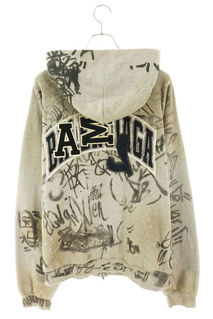 BALENCIAGA Skater Graphic Distressed Hoodie Gray Size M