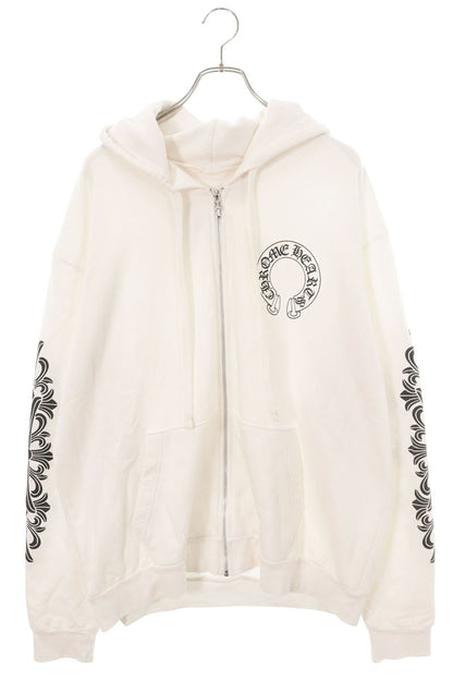 Chrome Hearts Back Horseshoe Print Zip Hoodie White Size L