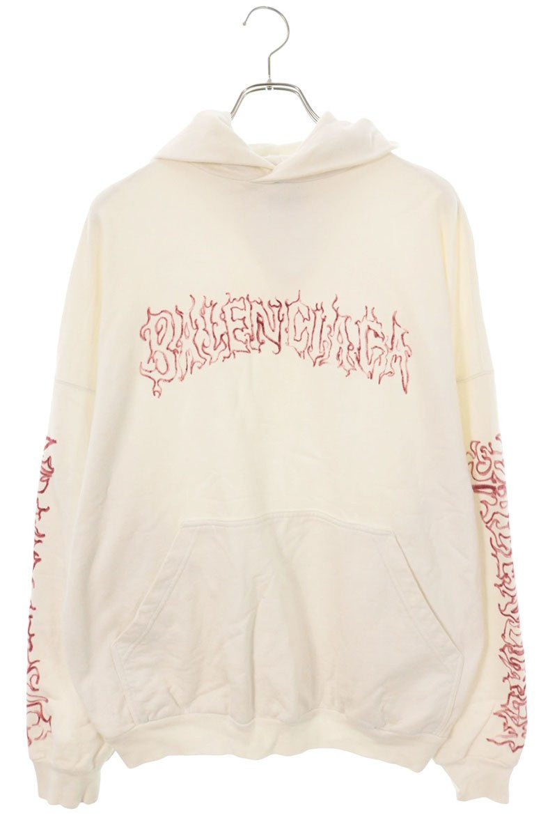 BALENCIAGA Metal Outline Pullover Hoodie White Cotton Size 2