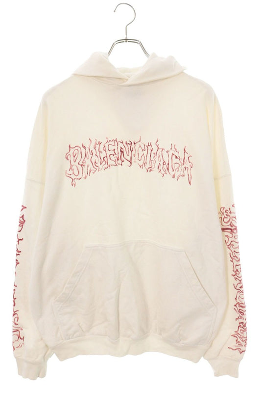 BALENCIAGA Metal Outline Pullover Hoodie White Cotton Size 2