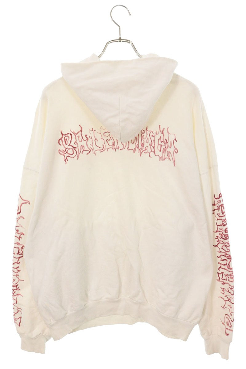 BALENCIAGA Metal Outline Pullover Hoodie White Cotton Size 2