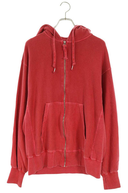 JOHN MASON SMITH Pigment Dye Cotton Zip Hoodie Red Size L