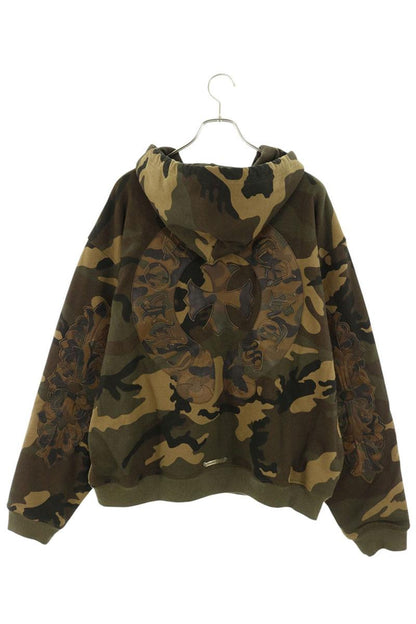 Chrome Hearts Floral Cross Horseshoe Leather Hoodie L Size L