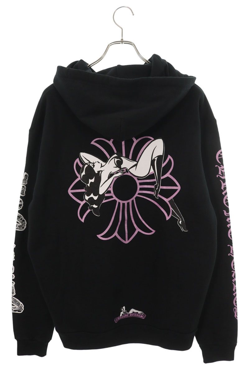 Chrome Hearts DEADLY DOLL Black Pink Cotton Hoodie Size M