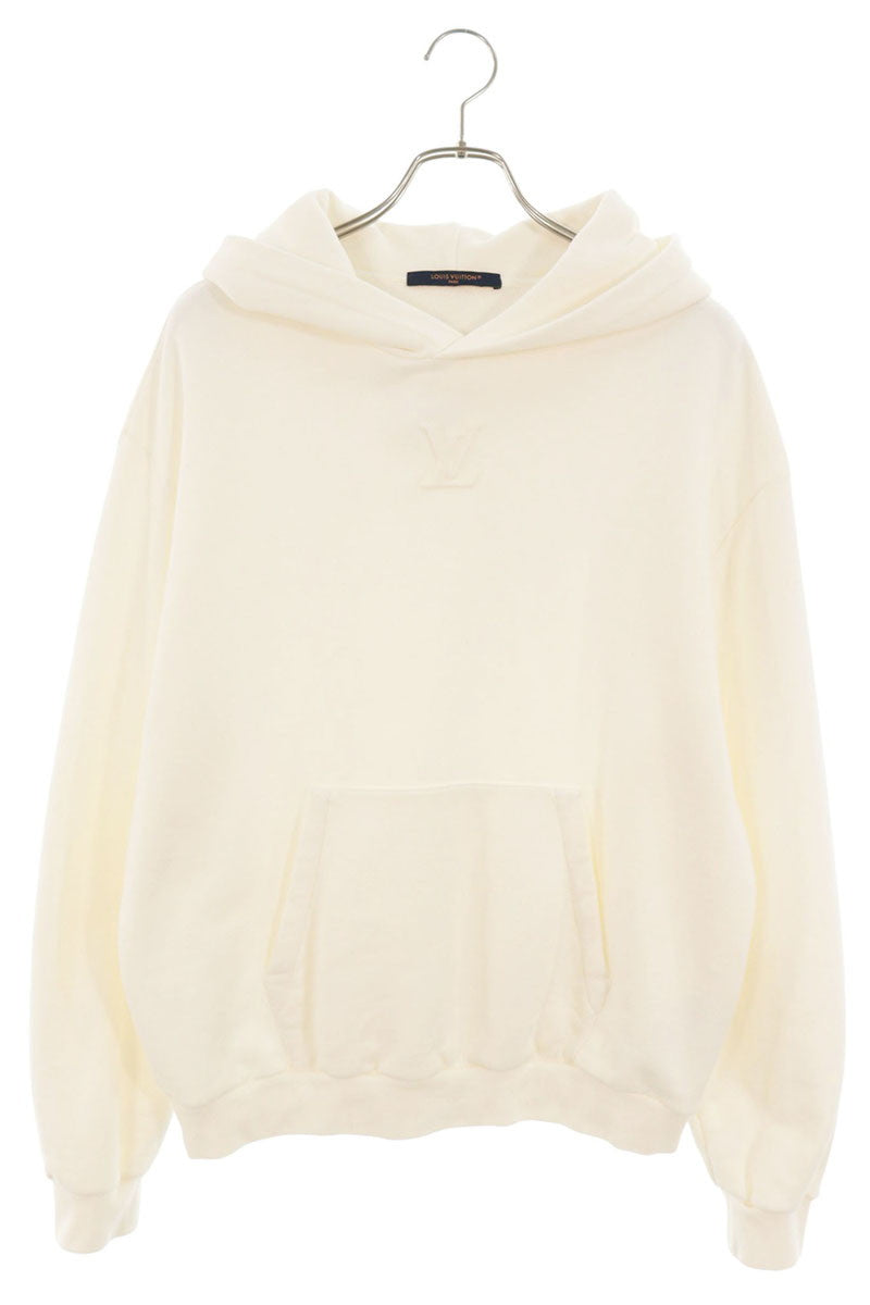 LOUISVUITTON Embossed Logo Hoodie White Cotton Size L