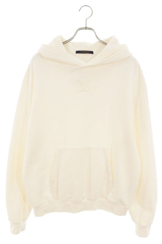 LOUISVUITTON Embossed Logo Hoodie White Cotton Size L