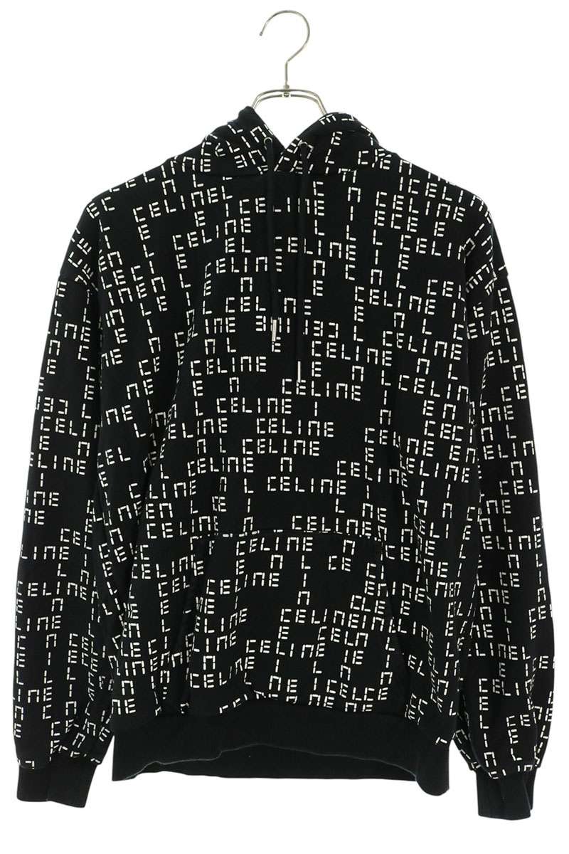 CELINE All-Over Logo Pullover Hoodie Black Size M