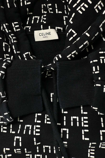 CELINE All-Over Logo Pullover Hoodie Black Size M