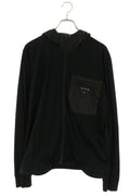 PRADA Logo Plate Nylon Panel Zip-Up Hoodie Black Size M