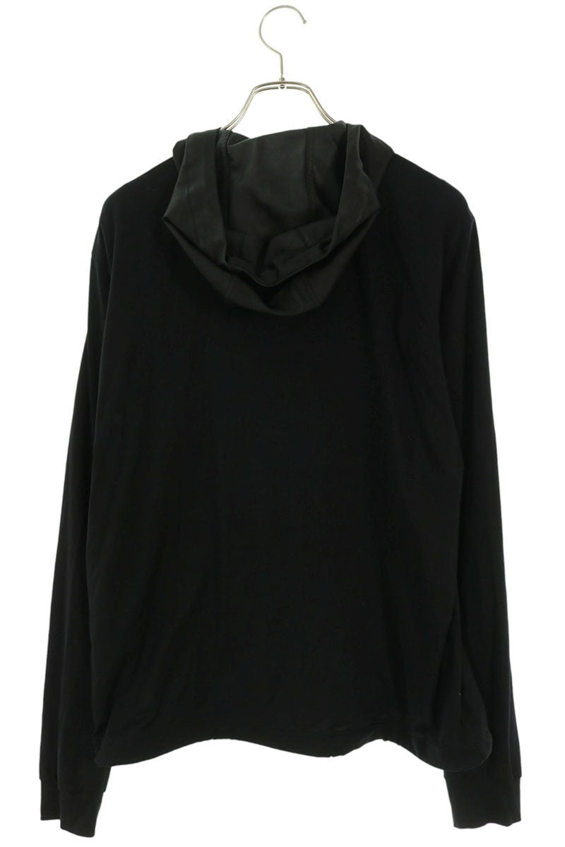 PRADA Logo Plate Nylon Panel Zip-Up Hoodie Black Size M