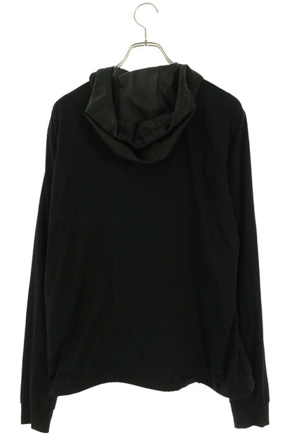 PRADA Logo Plate Nylon Panel Zip-Up Hoodie Black Size M