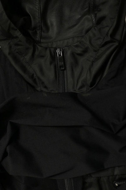 PRADA Logo Plate Nylon Panel Zip-Up Hoodie Black Size M