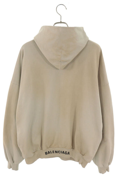 BALENCIAGA Distressed Back Logo Hoodie Beige Size 1