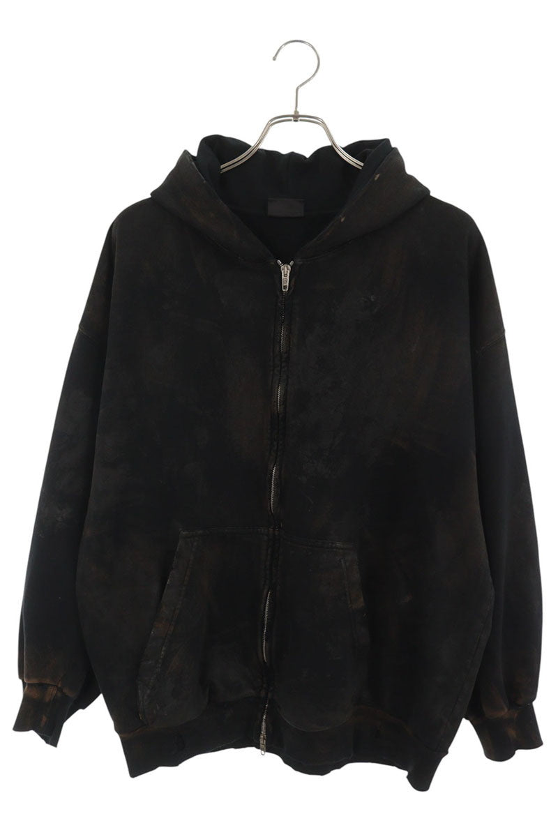 BALENCIAGA 23SS Mud Processed Zip Hoodie Black Size M