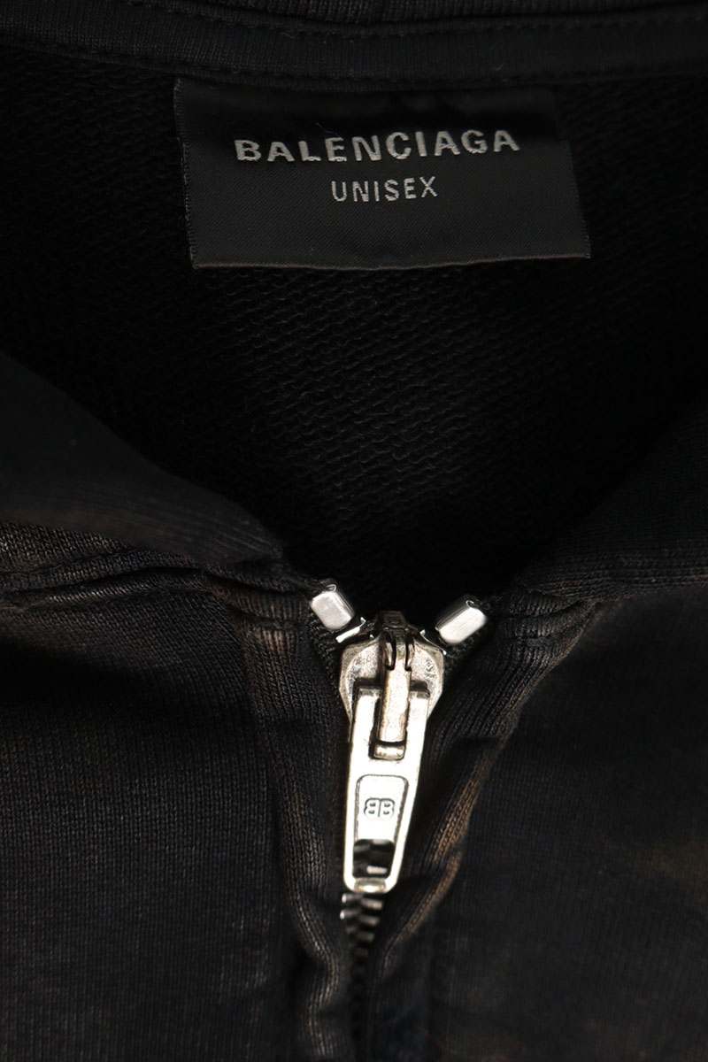 BALENCIAGA 23SS Mud Processed Zip Hoodie Black Size M