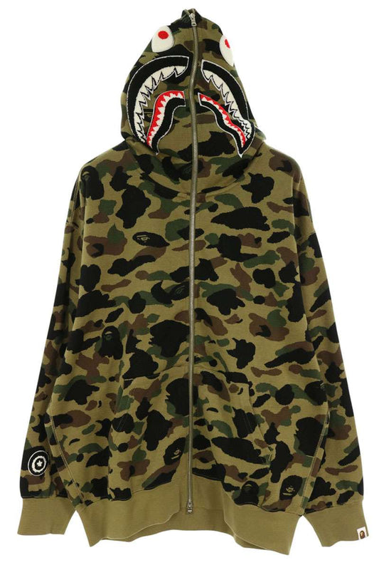 A BATHING APE Camo Full Zip Hoodie Olive Black Size L