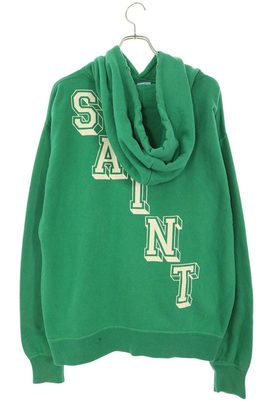 SAINT MICHAEL Angel Print Distressed Hoodie Green Size XL