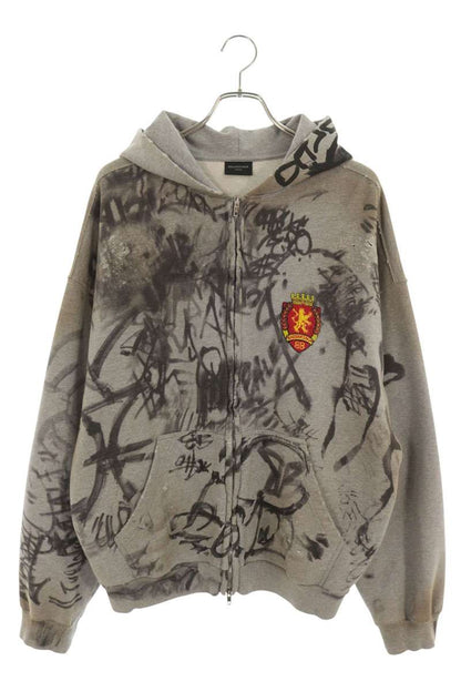 BALENCIAGA Skater Graphic Distressed Zip Hoodie Size S