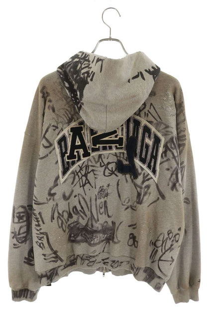 BALENCIAGA Skater Graphic Distressed Zip Hoodie Size S