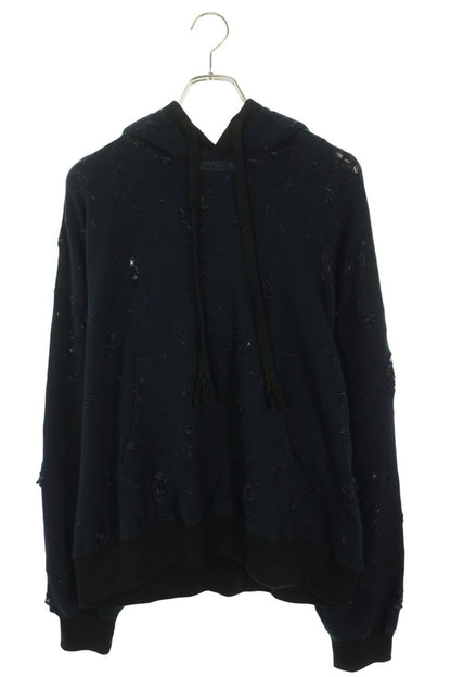 MAISON SPECIAL Distressed Cotton Hoodie Navy Size 1