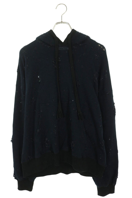 MAISON SPECIAL Distressed Cotton Hoodie Navy Size 1