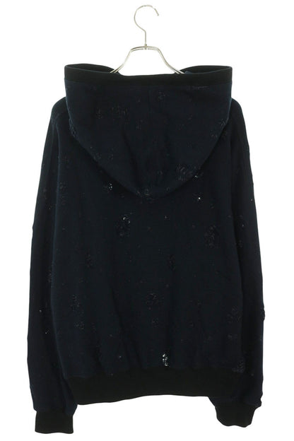 MAISON SPECIAL Distressed Cotton Hoodie Navy Size 1