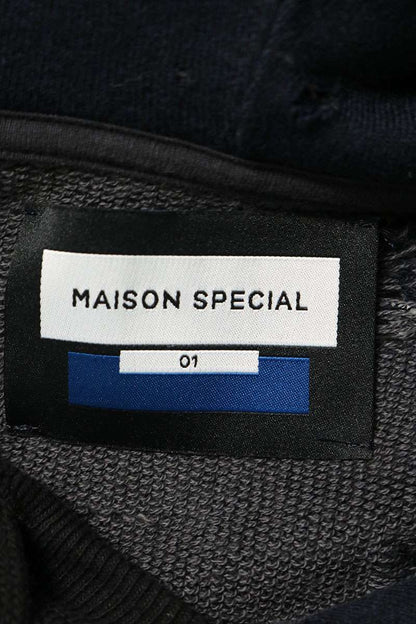 MAISON SPECIAL Distressed Cotton Hoodie Navy Size 1