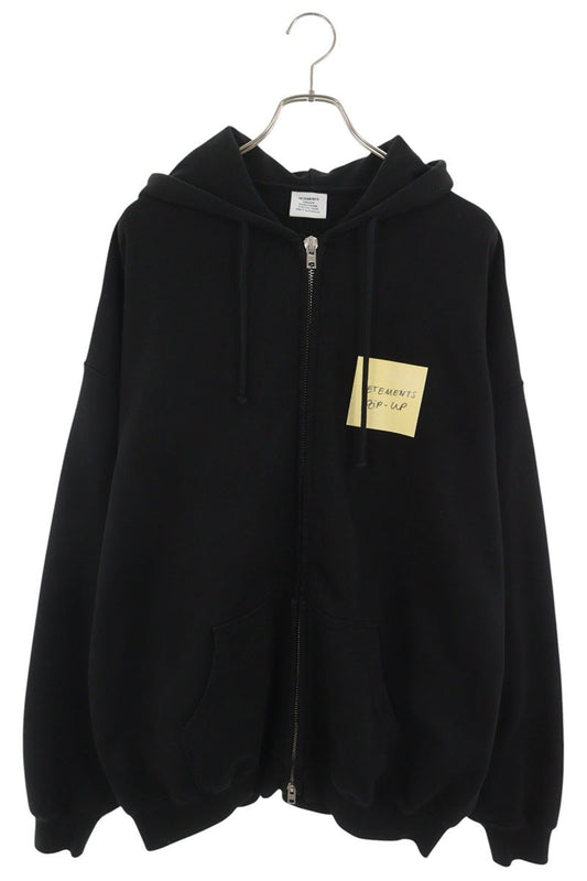 VETEMENTS 24SS Sticker Logo Zip Hoodie Black/Yellow Size XS