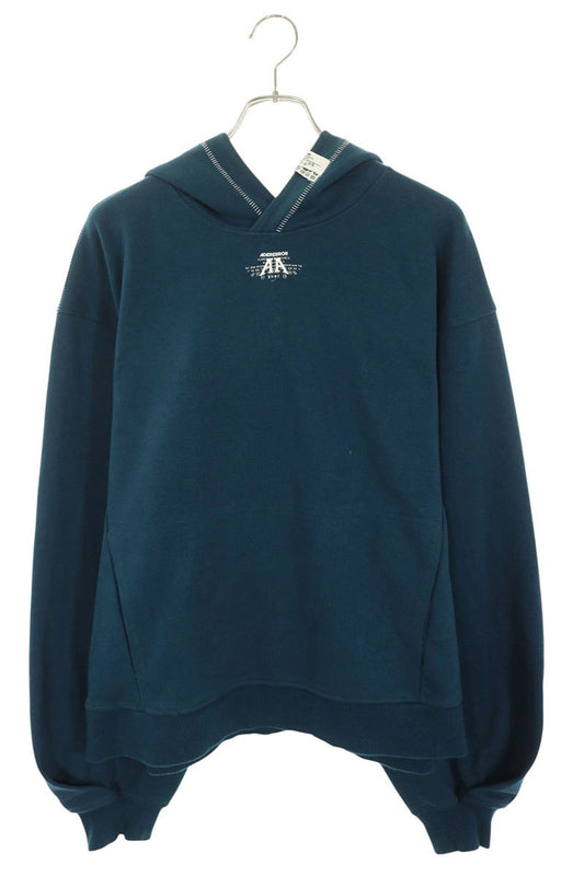 ADERERROR 01SS Stitch Center Logo Hoodie Blue Size XL
