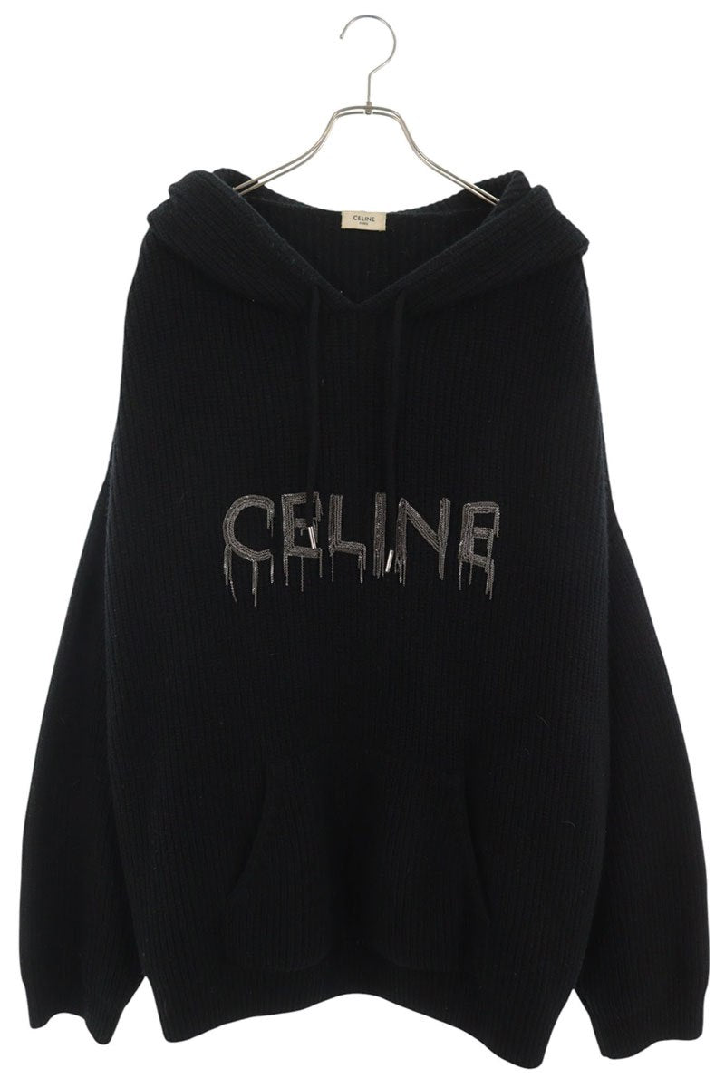 CELINE Chain Logo Knit Hoodie Black Size XL