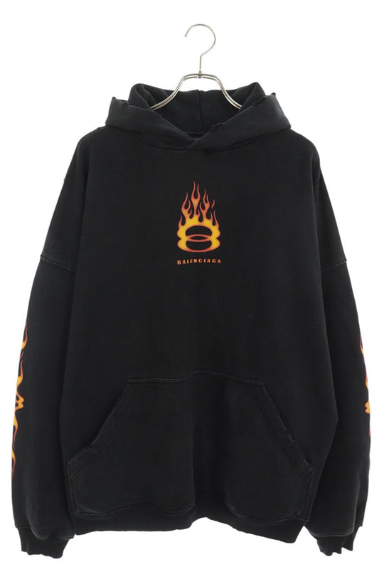 BALENCIAGA 24AW Burning Logo Print Hoodie Black Size 3