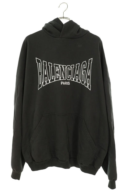 BALENCIAGA Vintage Wash Front Logo Hoodie Black Size S