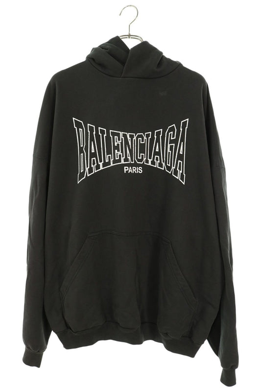 BALENCIAGA Vintage Wash Front Logo Hoodie Black Size S